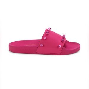 Stuart Weitzman Fuchsia pearl studed leather slides